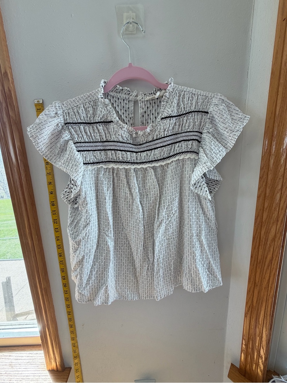 mine White Black Trim Flutter Sleeve Blouse